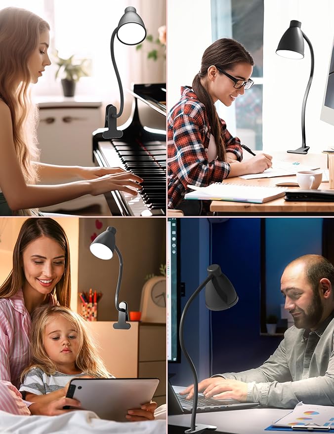 BOHON Desk Lamp 5 Color Modes 10 Brightness Dimmer Reading Light 10W 38 LED Clamp Lamp with Auto Off Timer 360° Flexible Gooseneck Clip on Light for Bed Bedside, AC Adapter Include