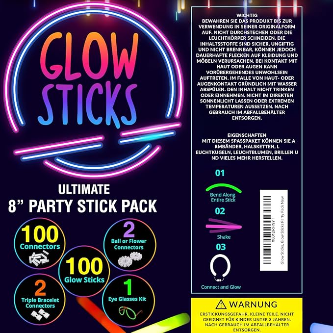 Ammy Glow-205 Pcs-Glow Sticks Bulk Party Pack -halloween party favors,Glow in The Dark Party Supplies - Eye Glasses, Glow Bracelets & Necklaces - Wedding Favors
