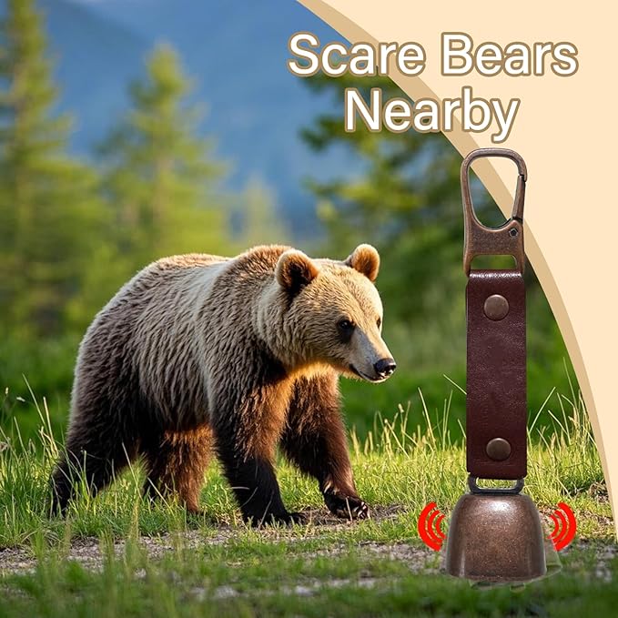 Bear Bell with Magnetic Silencer|Bear Bells for Hiking & Camping|Bear Deterrent Device with Emergency Whistle & Carabiner to Scare Animals|Bear Alarm for Outdoor Biking Fishing Climbing