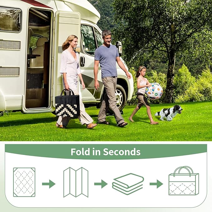 GENIMO Outdoor Rug for Patio Clearance, 10'x14' Waterproof Large Camping Mat, Reversible Plastic Straw Rugs for RV, Camper, Balcony, Backyard, Picnic, Deck (Black & Beige)