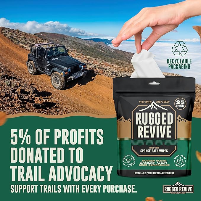 Disposable No Rinse Bathing Wipes – Rinse-Free Sponge Bath for Adults & Kids - Thick Body Wipes with Aloe for Camping, Hiking, Travel, Backpacking, Outdoor & Off-Grid Use – (25 Pack)