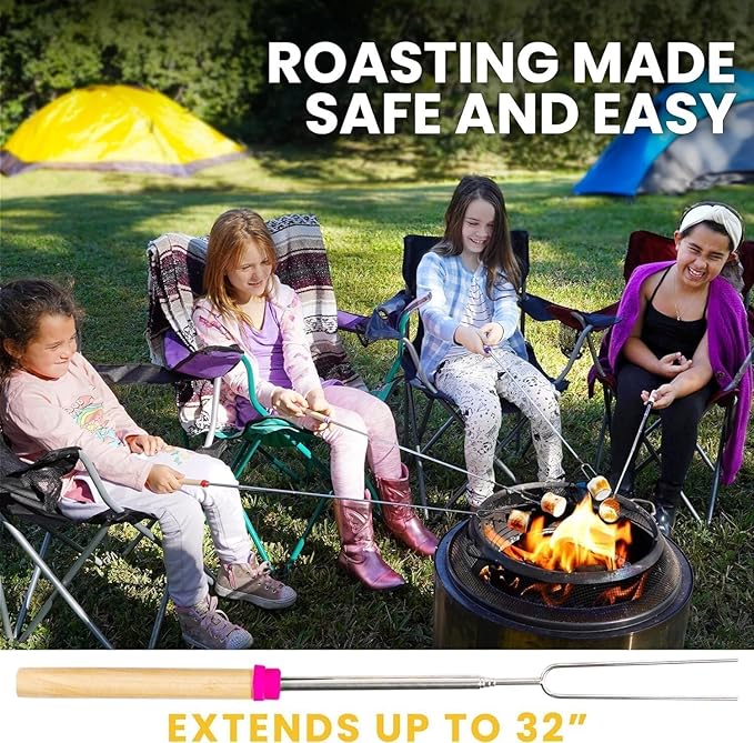 Zulay Sturdy Marshmallow Sticks for Fire Pit Extra Long - Great Smores Sticks Smores Kit Fire Pit - Marshmallow Roasting Skewers - Hot Dog Fork Bonfire Glamping Camping Accessory 32" 12 Pack Bundle