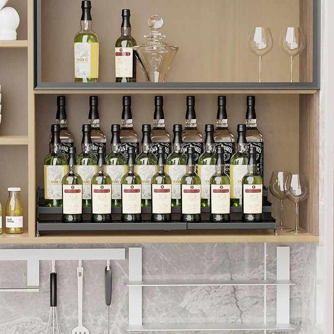 Expandable Spice Rack organizer with 3-Tier step shelf,Modern Design heavy duty,Non Skid and Visibility,Great for Kitchen Cabinet, Pantry and more(1PACK/BLACK)