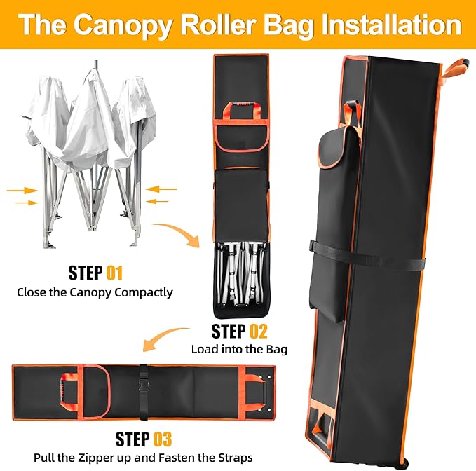 10 x 10 x 48in Canopy Bag Replacement for 10 x 10 Pop Up Canopy Tent with Roller Wheels - Canopy Carrying Bag with Handles - Pop Up Canopy Replacement Parts - 600D Waterproof Oxford Fabric