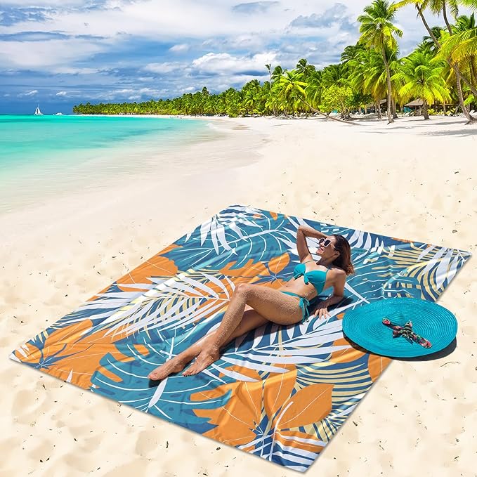Beach Blanket Waterproof Sandproof Extra Large Beach Mat 79" X 83"/120"x108"for 1-8 Adults Quick Drying Durable Outdoor Picnic Mat for Beach Travel Camping Hiking