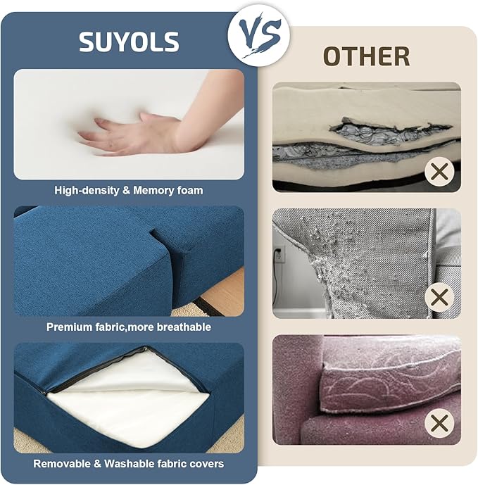 2-in-1 Folding Sofa Bed with Pillow - Folding Chair Floor Couch & Sleeping Mattress - Washable Cover & Memory Foam Sleeper Chair for Living Room/Guest Room/Apartment/Loft, Navy Blue