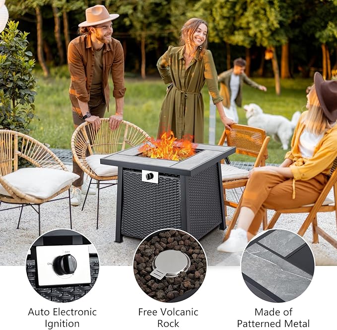 28" Propane Fire Pit Table 50000BTU, Rectangle Steel Fire Table with Cover & CSA Certified, Sturdy Iron Fence Surface