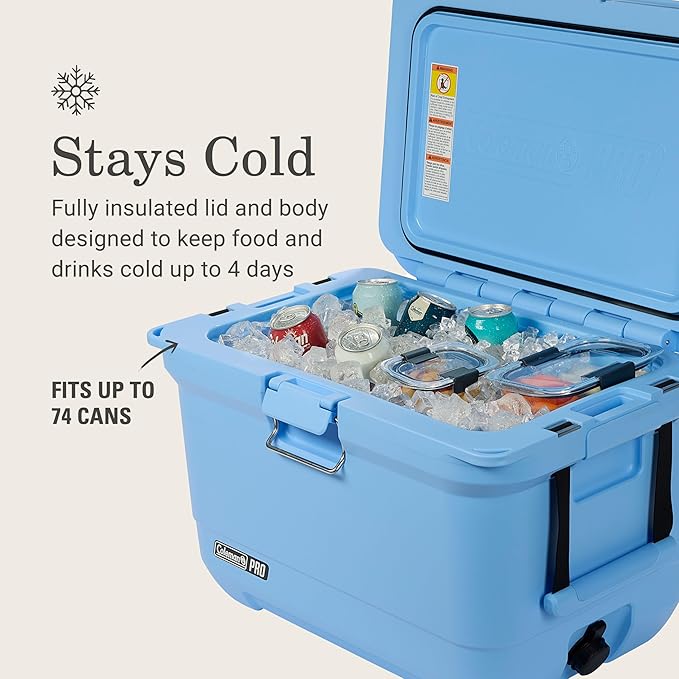 Coleman Pro Heavy-Duty 45qt Ultra-Light Premium Hard Cooler, Extra-Thick Insulation Keeps Ice up to 4 Days, 74-Can Capacity
