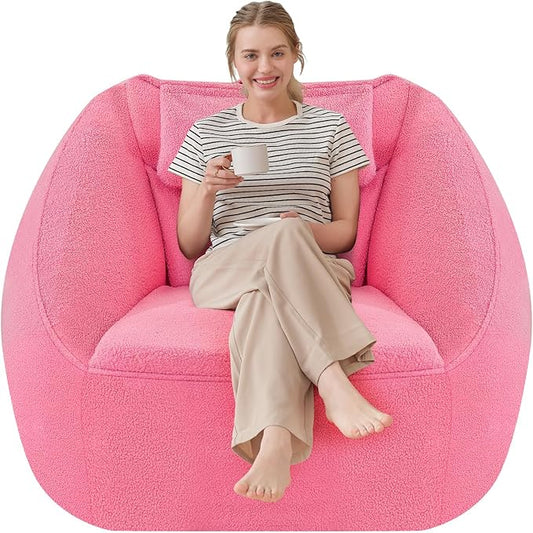 HABUTWAY Inflatable Bean Bag Chairs for Adult Blow up Chair Portable Inflatable Bean Bag Couch w/Electric Air Pump,Handle & Side Pocket for Movie Night Reading Gaming Living Room - Dark Pink