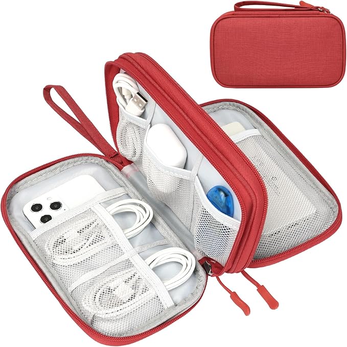 FYY Electronic Organizer, Travel Cable Organizer Bag Pouch Electronic Accessories Carry Case Portable Waterproof Double Layers Storage Bag for Cable, Cord, Charger, Phone, Earphone, Large Size, Red