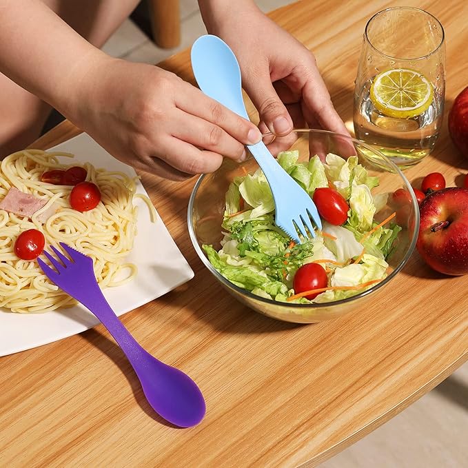 12Pcs Plastic Sporks Tritan Sporks 3 in 1 Travel Fork for Camping, Travel, Home, Restaurant (7 Inch)