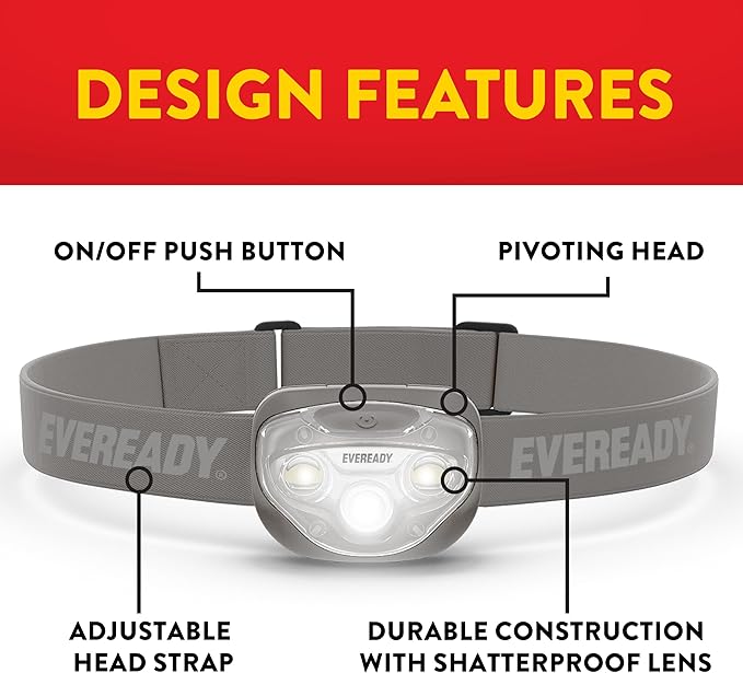 EVEREADY LED Headlamps Pro200 [5-Pack], IPX4 Water Resistant, Bright and Durable Head Lights for Camping, Hiking, Emergency Power Outage (Batteries Included)