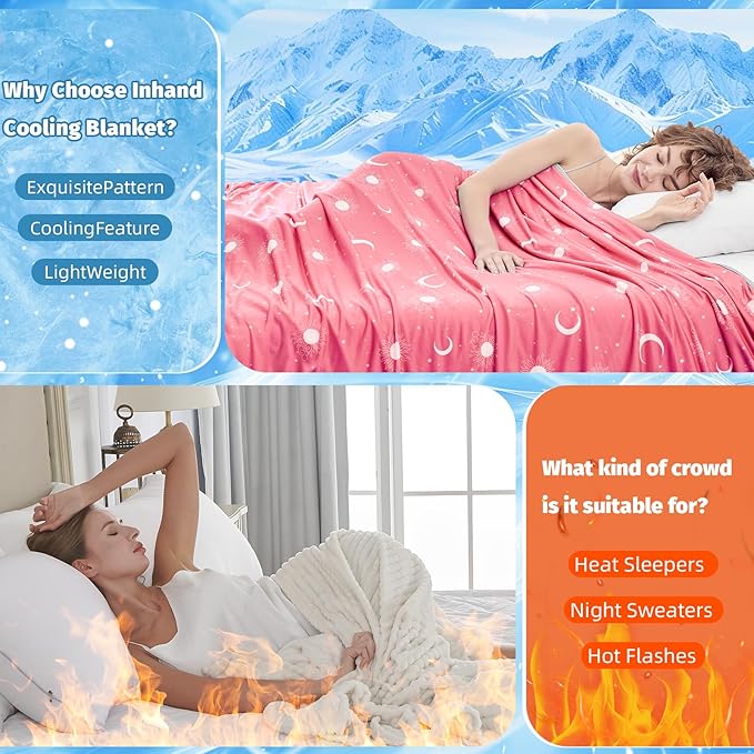 inhand Cooling Blanket Twin Size (60"x80") - Cooled Blankets for Hot Sleepers Lightweight Breathable Summer Blanket for Sleeping Night Sweats to Keep Cool in The Heat -Peach Pink
