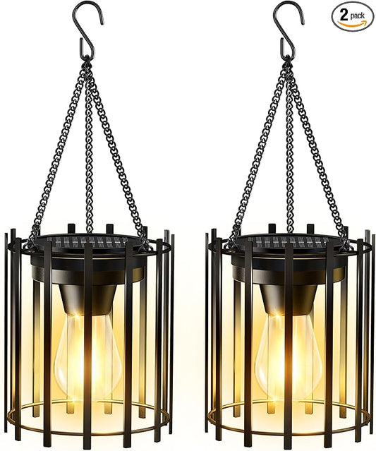 KOOPER Solar Lanterns Outdoor Waterproof, 14.56" Upgraded Bright Hanging Solar Lights Outdoor Lanterns Decorative, Auto ON/Off Metal Hanging Lantern Lights for Pathway Yard Patio Garden Decor 2 Pack