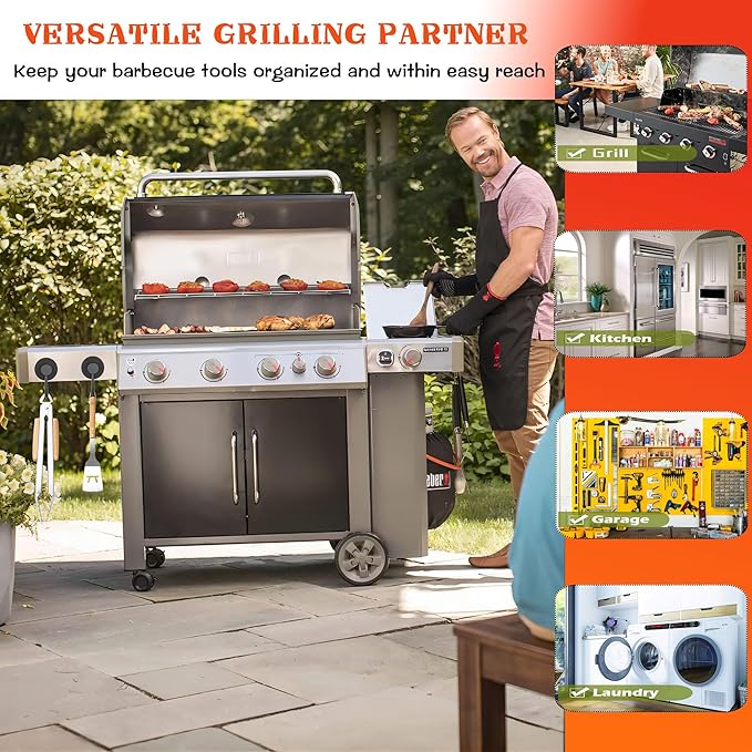 4 Pack Magnetic Grill Hooks, Magnet Hooks for Grills for Utensils, Strong Magnetic Hook for Barbecue Tool, Outdoor Hanging, Refrigerator, Grill, Kitchen