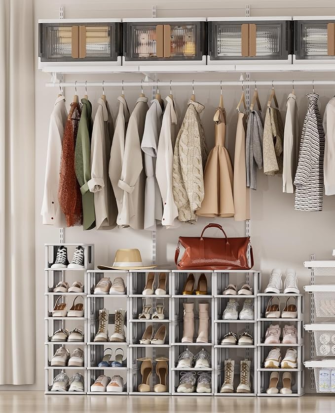 HAIXIN 10 Tier Narrow Shoe Rack, Shoe Rack for Closet, Small Shoe Rack Organizer for Front Door Entrance, Compact Stackable Shoe Storage Shelves Space Saving - Grey