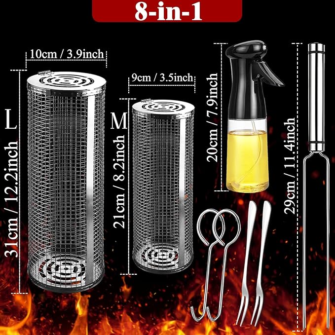 Rolling Grilling Basket Veggies Grill Accessories Bbq Net Tube Tools Set Barbecue Cage Outdoor Flat Top Pellet Electric Camping Cooking Picnic Gear Must Haves Essentials Gadgets Basket for Vegetable