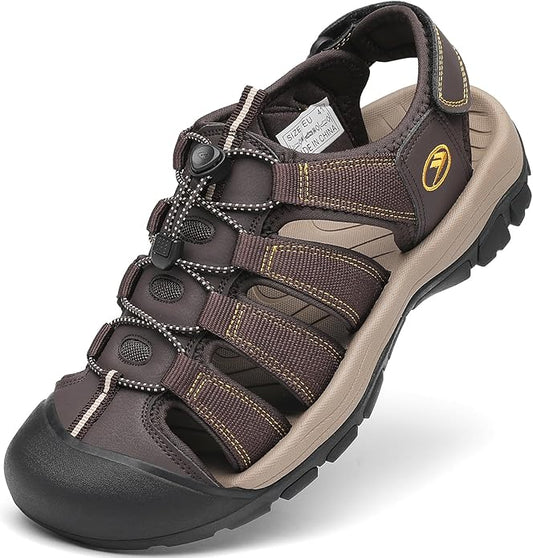 FLARUT Men's Athletic Sandals - Closed Toe Sport Hiking & Outdoor Walking Water Sandals with Anti-Slip Cushioning and Breathable Mesh