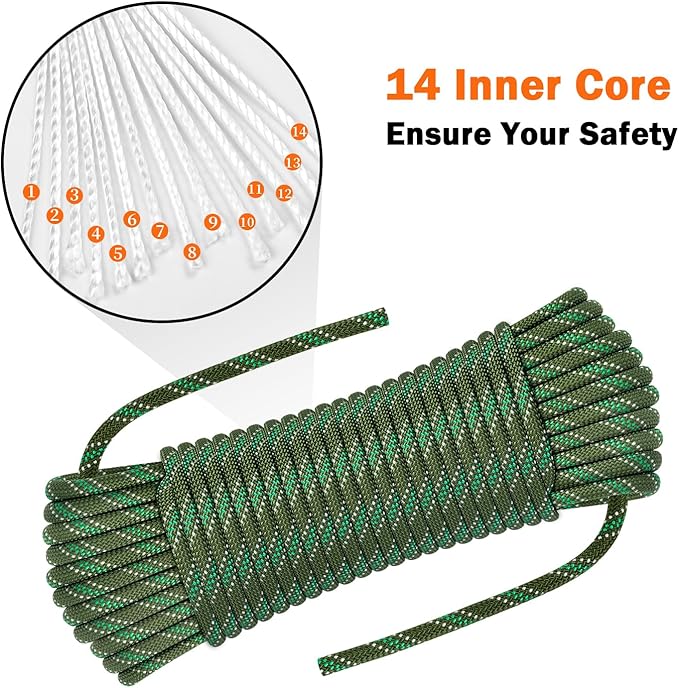 AOLEBA 8.5mm Static Climbing Rope, Outdoor Rock Climbing Ropes, Heavy Duty Rappelling Rope for Fire Rescue, Escape, 10M(32Ft) 20M(64Ft) 30M(96Ft) Ice Climbing Equipment & Parachute Accessories