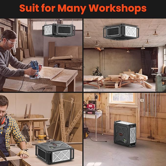 Abestorm 270 Degree Intake Air Filtration System, 780 CFM Workshop Hanging Dust Collector with Remote Control, Ceiling Mounted for Woodworking Shops and Garage, 2-speed Adjustment, DecDust 780