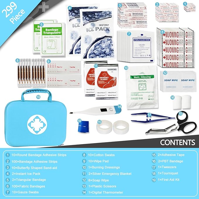 Car-Home Survival-Travel First-Aid Emergency-Kit - 299Piece Equipment Travel Supplies First Aid Set Home Essentials Camping Hiking AMORNING