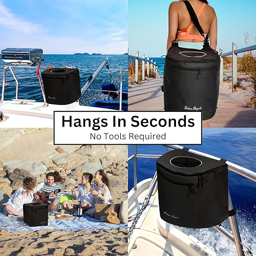Collapsible Trash Can for Boating and Camping | Large, Durable, and Portable with Inner Bin - 8 Gallons - (Black)