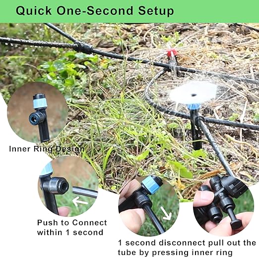 250FT Drip Irrigation Kit – 2025 New Quick-Connect Micro Irrigation System with 50FT 1/2'' Tubing, Locking Nozzle Emitters, Adjustable Misting Sprayers for Gardens, Lawns, Raised Beds and Greenhouses