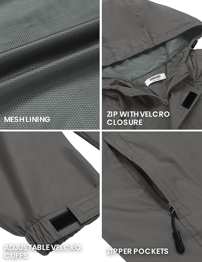 COOFANDY Men's Rain Jacket Waterproof With Hood Lightweight Packable Shell Raincoat Windbreaker For Cycling Golf Travel