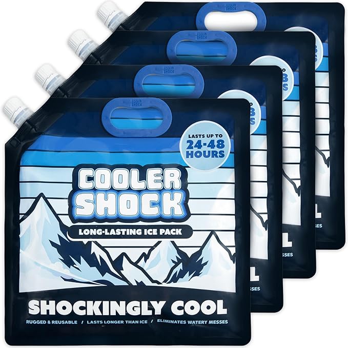 Cooler Shock Reusable Ice Packs for Cooler - Long Lasting Cold Freezer Packs for Coolers and Lunch Boxes - Cooler Ice Packs for Camping Gear, Fishing, Road Trips, Beach Must Haves