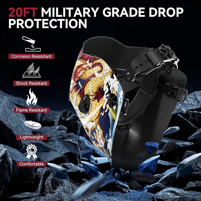 ARCCAPTAIN True Color Welding Helmet, 4 Arc Sensor Auto Darkening Welding Hood, Solar Powered Welding Mask, 1/1/1/1 Top Optical Clarity Welder Helmet, Wide Shade 4/9-13 for TIG MIG ARC， color12