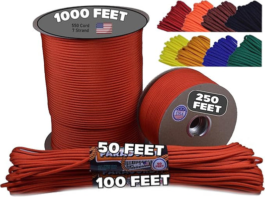 BORED? PARACORD! 550 lb Paracord - Ideal for Crafting, Camping, DIY Projects, Active & Military Outdoors - Strong Survival Rope - Tactical Parachute Cord Type III - Solar Orange 50 Feet
