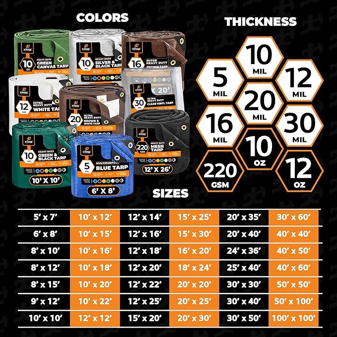 Better Blue Poly Tarp 10' x 10' (2-Pack) - Multipurpose Protective Cover - Lightweight, Durable, Waterproof, Weather Proof - 5 Mil Thick Polyethylene - by Xpose Safety