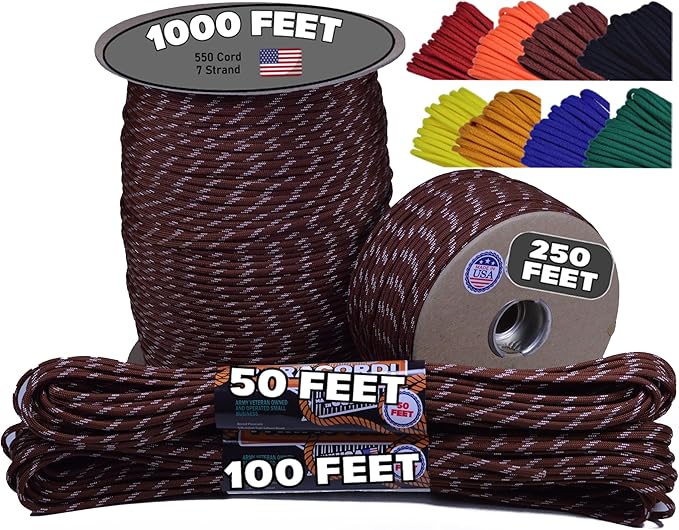 BORED? PARACORD! 550 lb Paracord - Ideal for Crafting, Camping, DIY Projects, Active & Military Outdoors - Strong Survival Rope - Tactical Parachute Cord Type III - Pig Skin 250 Feet