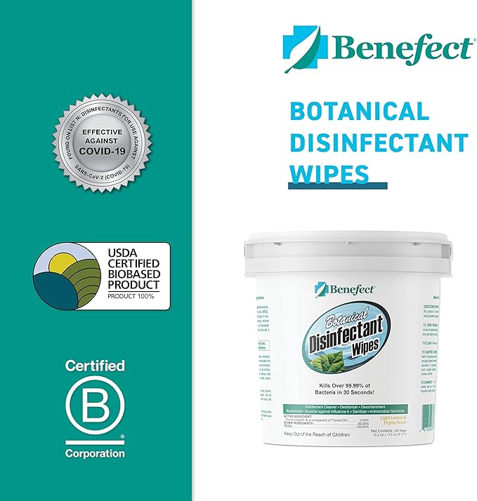Benefect Botanical Disinfecting Wipes - (250 Wipe Count) Natural, No Residue - Antibacterial Disinfectant, Multi-Surface Cleaning and Sanitizing Wipes