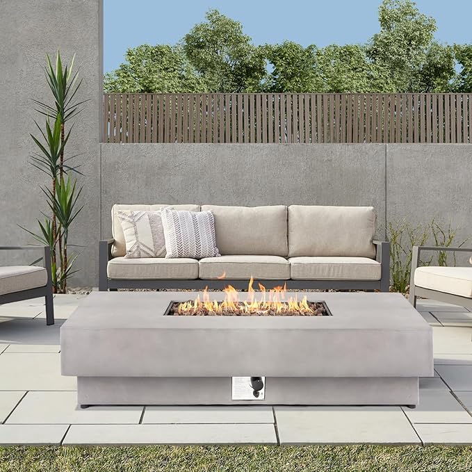 60" Rectangular Propane Fire Pit – 50,000 BTU Fire Pit with Rocks – Backyard Firepits Outdoor – Propane Gas Fireplace for Deck or Patio