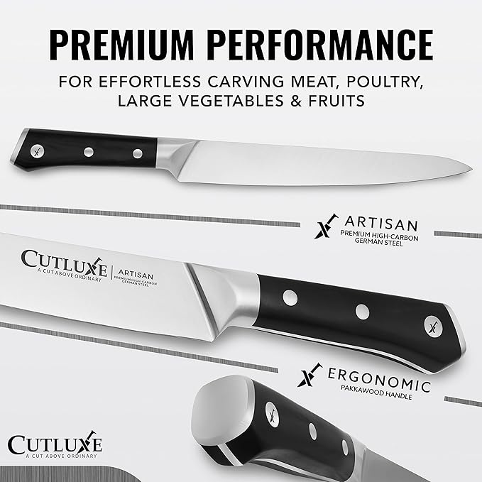 Cutluxe Turkey Carving Knife Set Carving Fork & Knife for Meat, BBQ, Brisket Razor Sharp Premium German Steel Full Tang, Ergonomic Handle Artisan Series