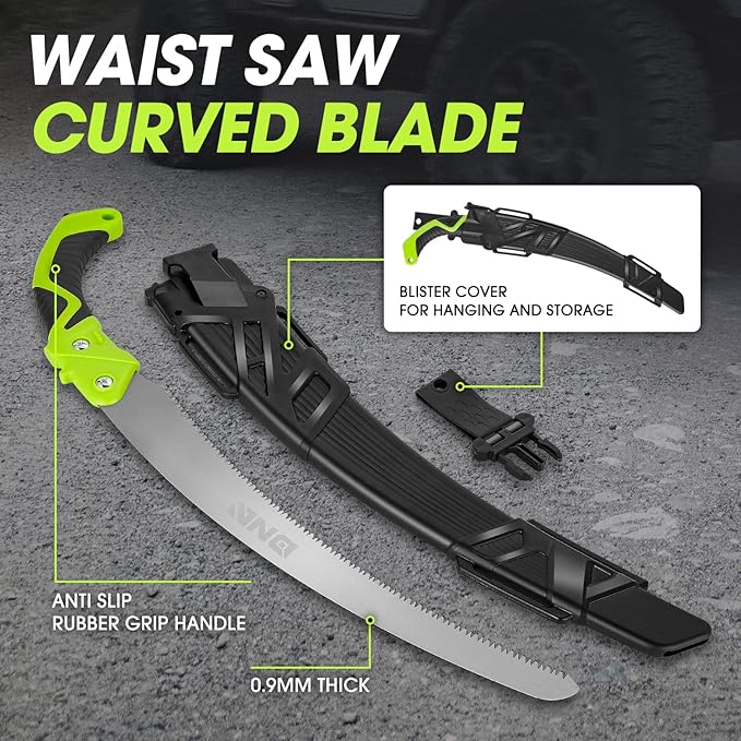 DNA MOTORING 15.5in Hand Pruning Saw, Hand-Held Garden Saw, Curved Blade Waist Saw for Tree Branches Trimming, Gardening, Woodworking, w/Scabbard, TOOLS-00594