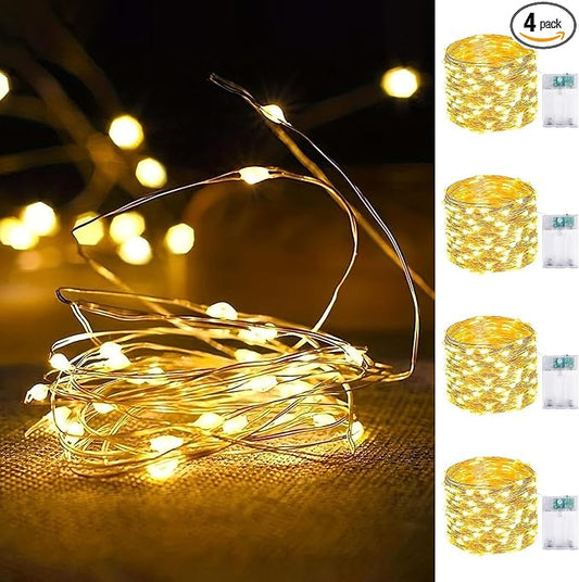 4-Pack Fairy Lights Battery Operated with Timer, Waterproof 16FT 50 LED String Lights Indoor Outdoor, Cuttable Starry Fairy Lights for Home Bedroom Classroom Dorm Wedding Christmas Decor (Warm White)