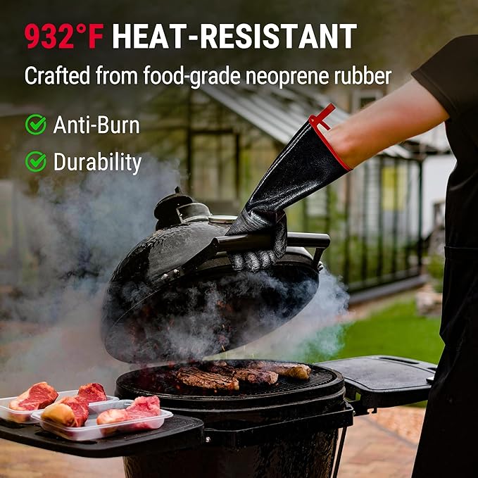 ThermoPro 932°F Heat Resistant BBQ Gloves, 17" Waterproof Oven & Grill Gloves, Oil & Slip-Resistant Neoprene Grill Mitts for BBQ, Fire Pit, Rotisserie, Smoker Accessories Gifts for Men and Women