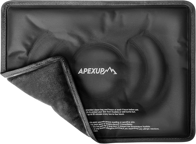 APEXUP Gel Ice Packs for Injuries Reusable, Flexible Double Sided Cold Packs for Injuries, Ice Pack for Knee, Shoulder, Back, Hip, Leg, Arm (Black, L, 1PK)