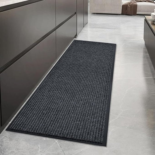 fani Heavy Duty Large Outdoor Indoor Entrance Black Doormat Waterproof Low Profile Entrance Rug Front Door Mat Patio Anti-Skid Rubber Back, 23x72 inch (Gray)