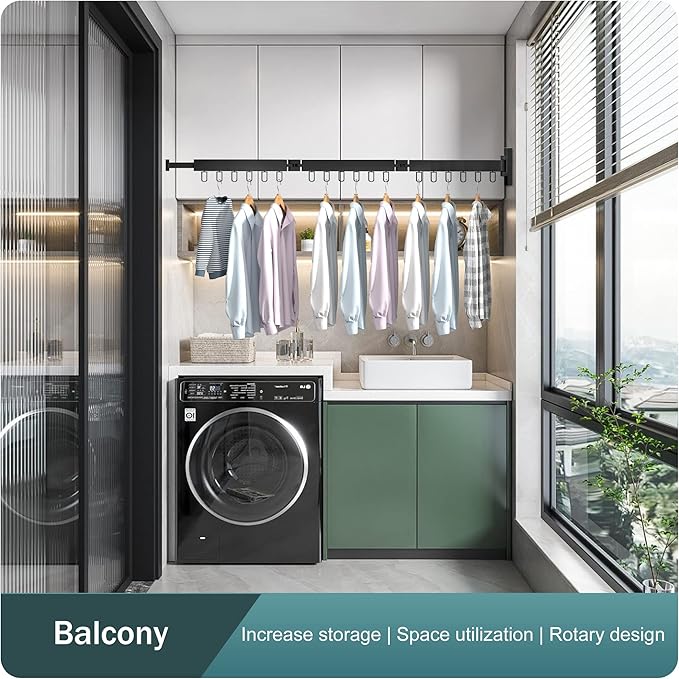 Clothes Drying Rack,Laundry Drying Rack,Clothes Rack Wall Mount,Wall Mounted Clothes Hanger Rack,Laundry Rack Folding,Retractable Clothing Rack,Collapsible Clothes Hanging Rack(Loop,Black)