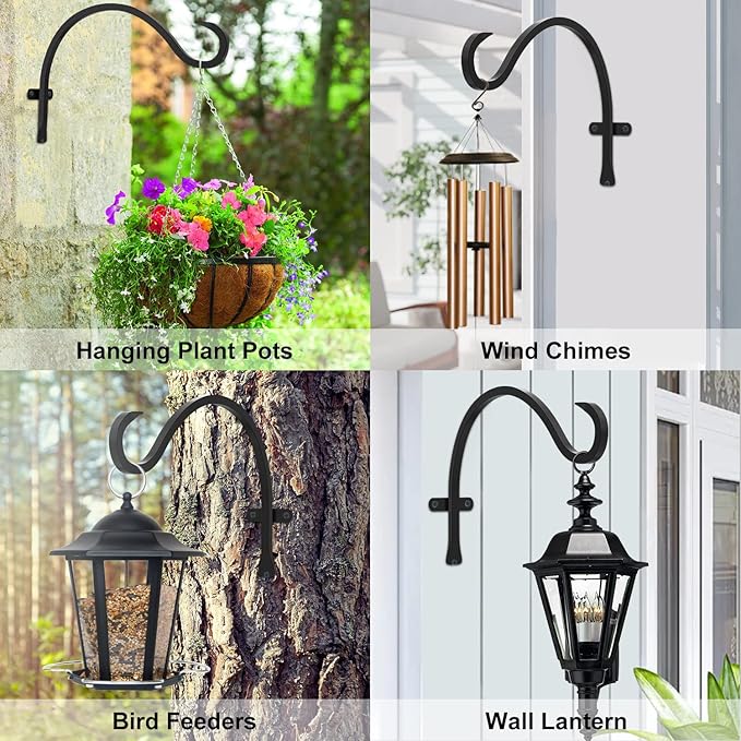 GameXcel Hanging Plant Bracket, 6PCS 12in Large Plant Hangers Outdoor Indoor Heavy-Duty Metal Wall Plant Hooks Plant Hanger with Screws for Home Decor Bird Feeders Lanterns Wind Chimes Decorative