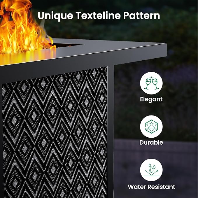 Ciays Propane Fire Pit, 28” Gas Fire Table with Texteline Pattern, 50,000 BTU Steel Fire Table for Patio, Garden, & Backyard, 2-in-1 Gas Fire Pit with Removable Lid, CSA-Certified, Black