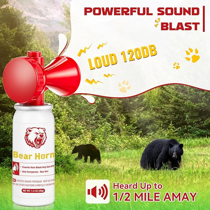 Bear Horn to Scare Bears 1.4oz, Very Loud 120dB Bear Air Horns for Safety for Hiking, Heard Up to 1/2 Mile Away, Bear Spray Self Defense, Blow Horn to Scare Wild Animals, Bear Alarm