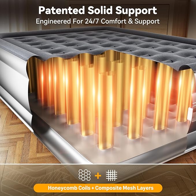 Air Mattress Queen with Built in Pump,Blow Up Mattress in 3 Mins,18'' Raised Self Inflatable Mattress,Portable Airbed for Home,Floor&Travel,Queen Size Air Matress for Adults,660LB Max,Silver