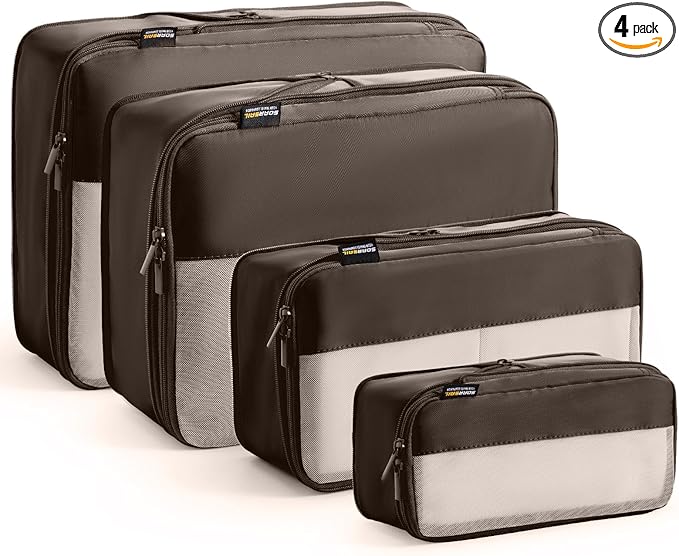 4 Set Compression Packing Cubes for Travel, Suitcases and Backpack Space Saving Organizers (Charcoal Gray)