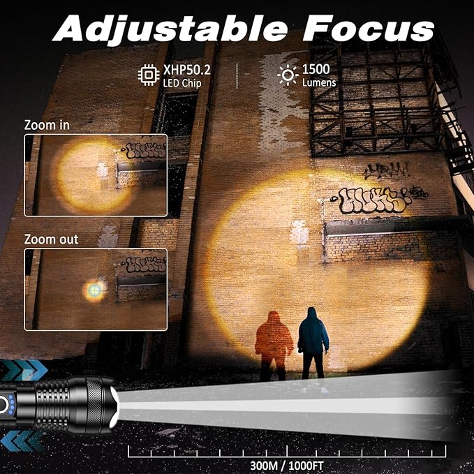 ISUNMEA Rechargeable Strong Flashlight, 2Packs Zoomable LED Powerful Flashlights 1500LM High Lumens w/ 5 Modes Waterproof Handheld Flash Light for Emergencies Outdoor Camping Hiking Home Power Outage