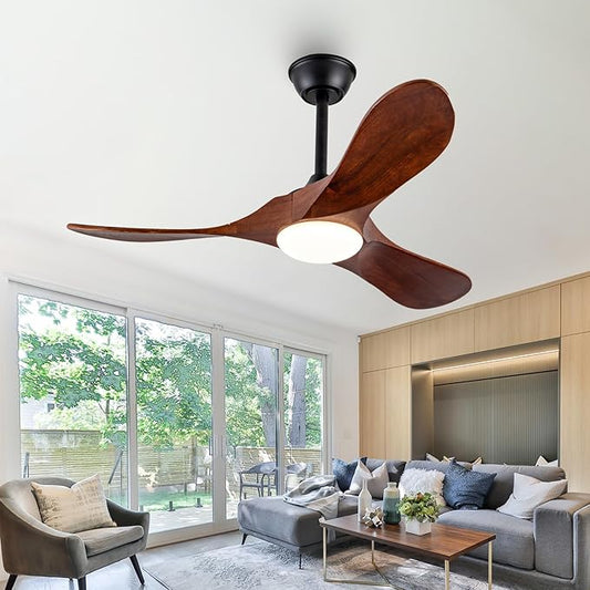 42 Inch Ceiling Fans with Lights and Remote, 3 Blades Outdoor Wood Propeller Ceiling Fans, Quiet Noiseless DC Motor for Farmhouse, Living Room, Bedroom, Indoor, Walnut
