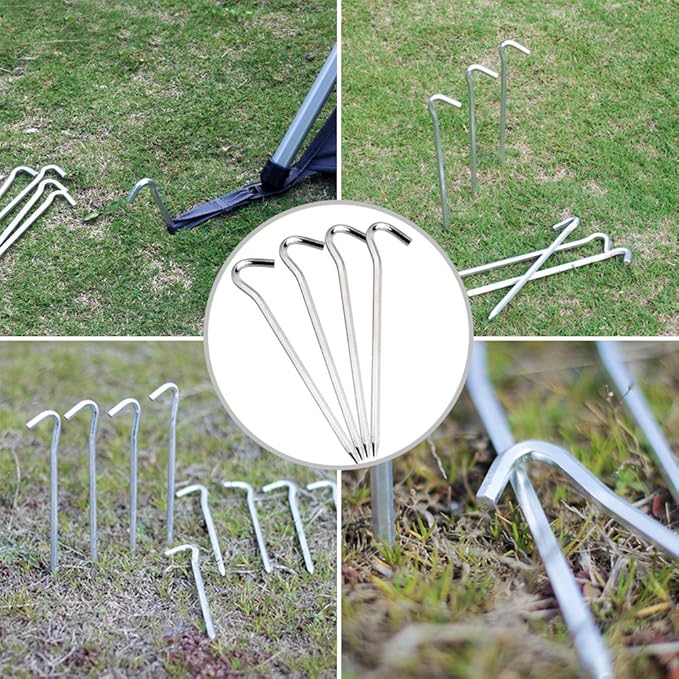 Tent Pegs - Aluminium Tent Stakes Pegs with Hook - 7’’ Hexagon Rod Stakes Nail Spike Garden Stakes Camping Pegs for Pitching Camping Tent, Canopies